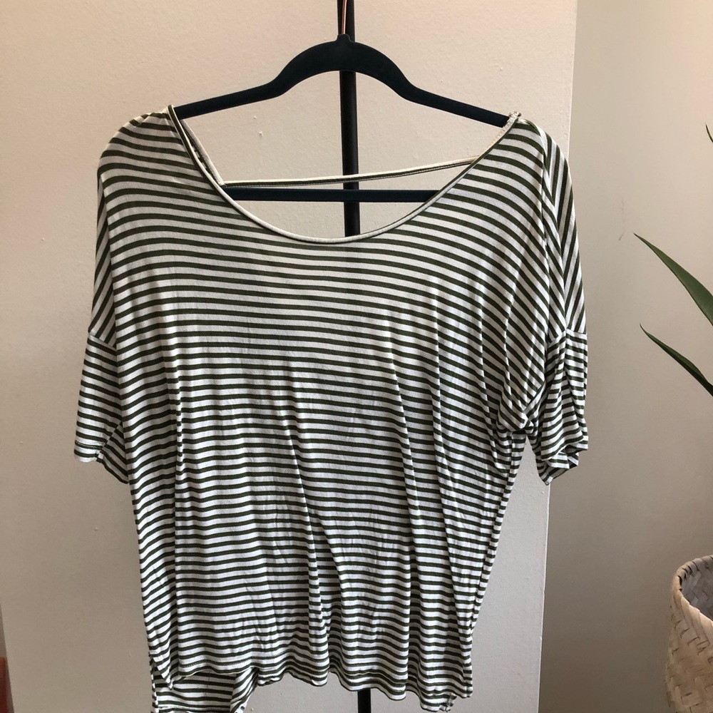 Green and White Striped Tee